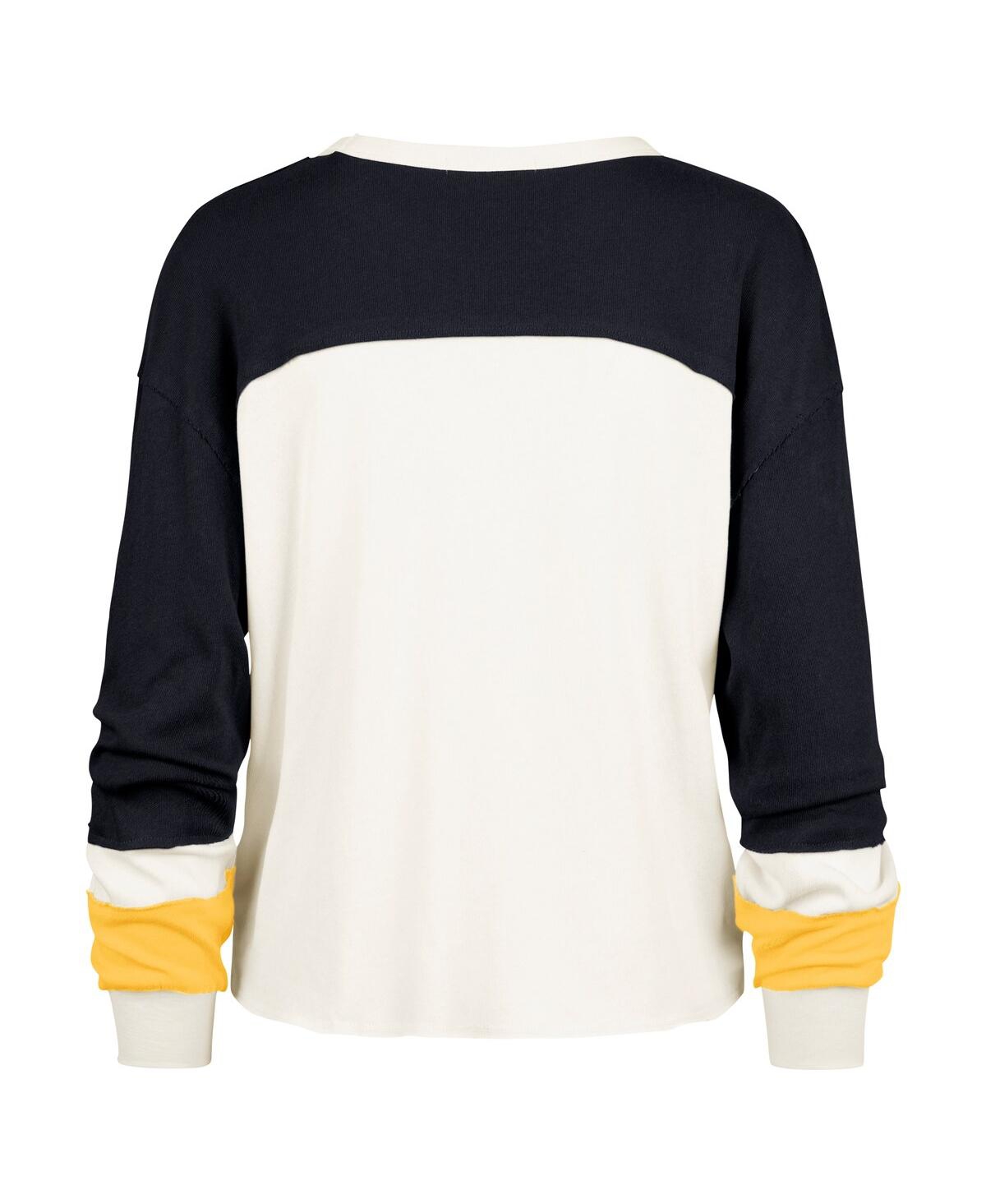 47 Brand Women's Cream Michigan Wolverines Double Header Curve Raglan Long Sleeve T-shirt In Cream