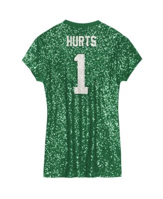 Big Girls&nbsp;Jalen Hurts Kelly Green Philadelphia Eagles Sequin Player Name Number V-Neck Dress