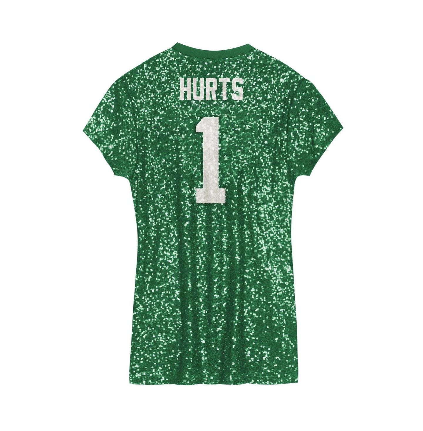 Платье Outerstuff Jalen Hurts Kelly Green Philadelphia Eagles Sequin Player Name & Number V-Neck Dress для девочек — фото 2