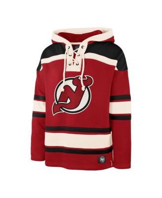 Men's Nico Hischier Red New Jersey Devils Player Name Number Lacer Pullover Hoodie