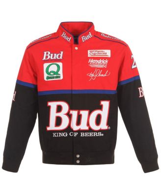 Men's Black/Red Ken Schrader Bud King of Beers Twill Driver Uniform Full-Snap Jacket