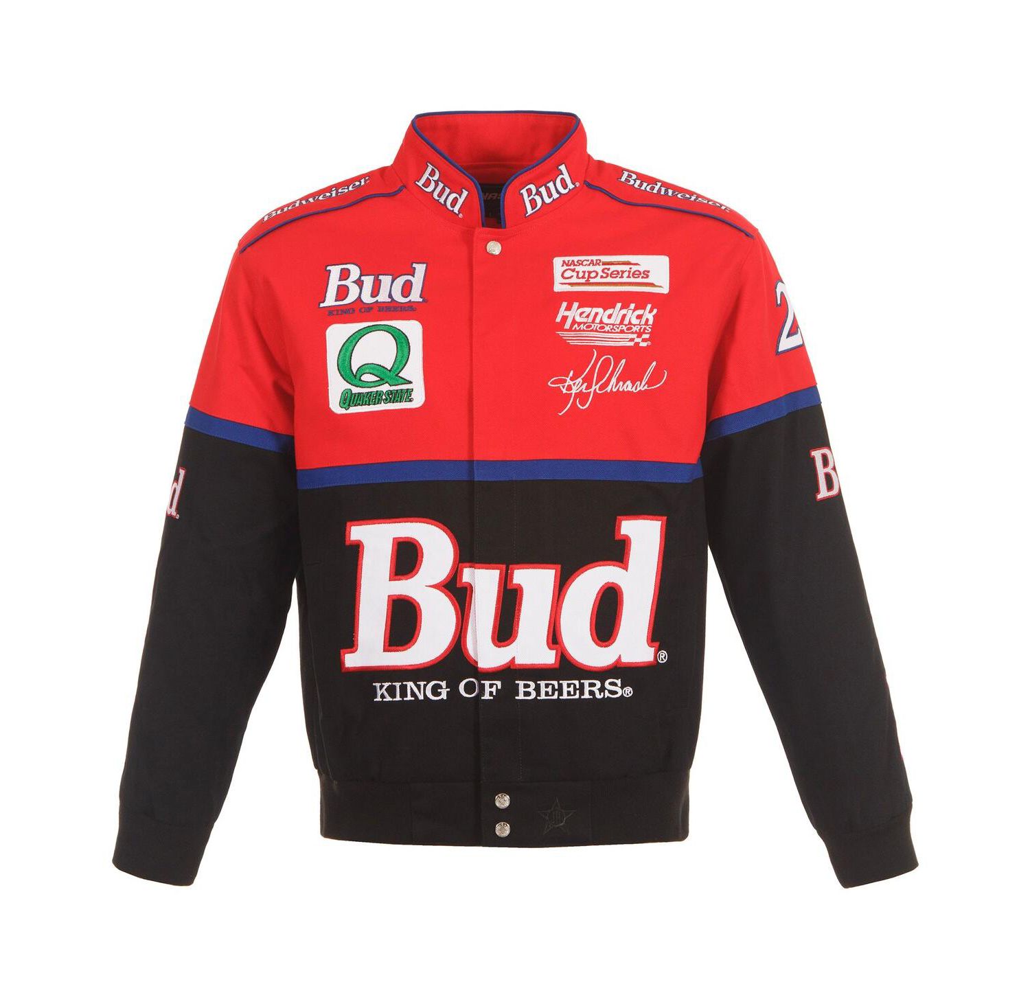 Men's Black/Red Ken Schrader Bud King of Beers Twill Driver Uniform Full-Snap Jacket