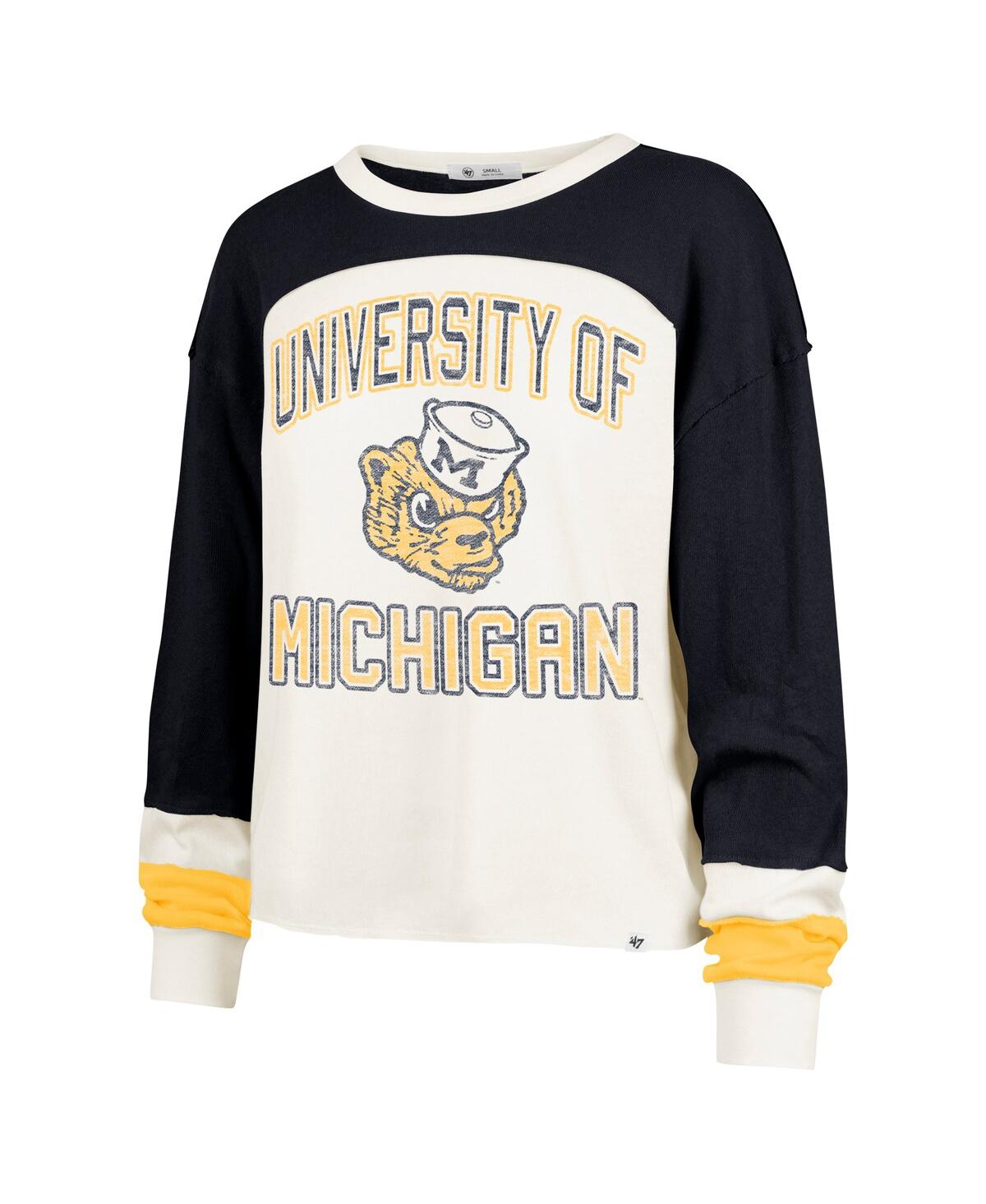 47 Brand Women's Cream Michigan Wolverines Double Header Curve Raglan Long Sleeve T-shirt In Cream