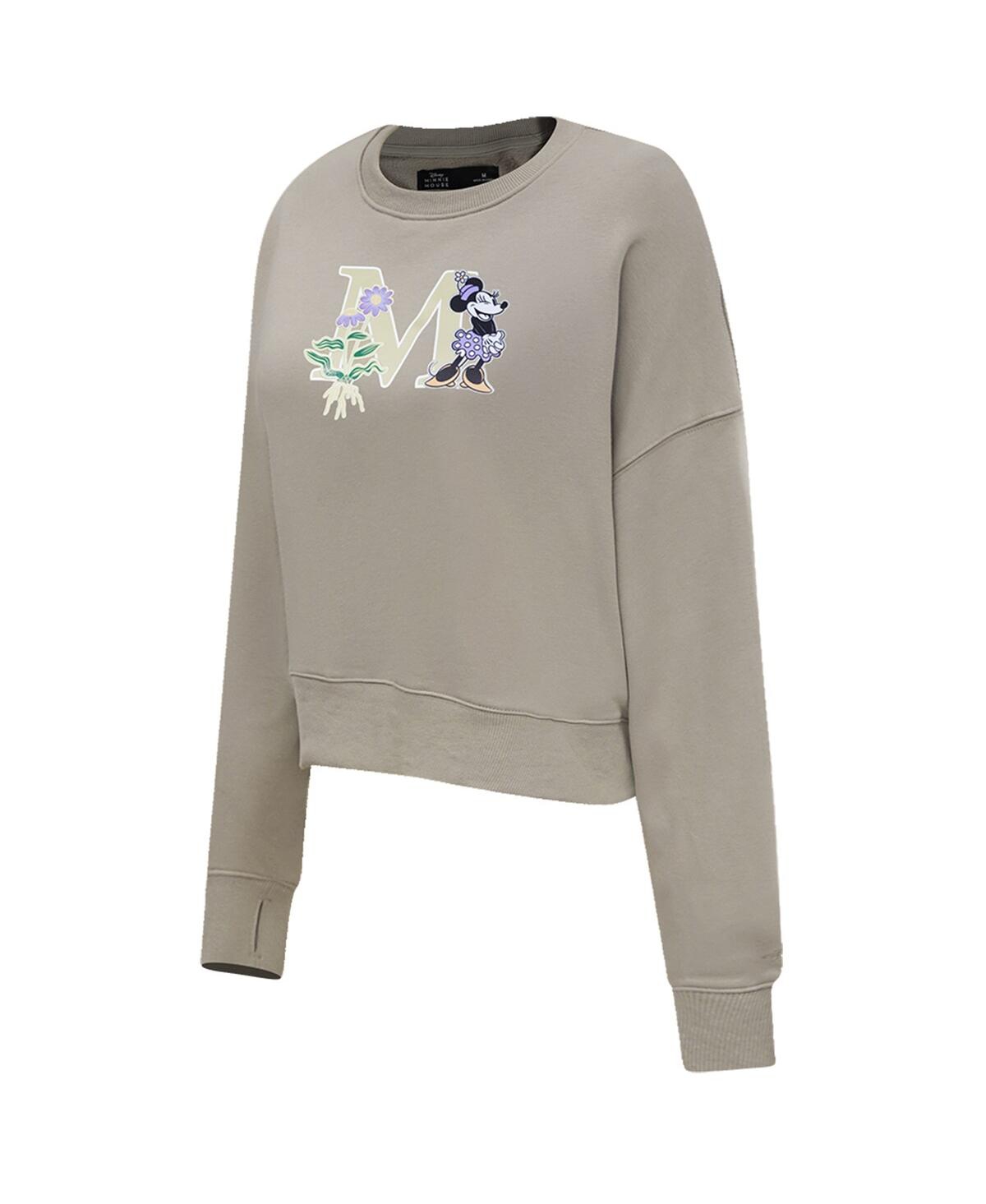 Freeze Max Women's Tan Disney Minnie Flowers Oversized Pullover Sweatshirt In Tan