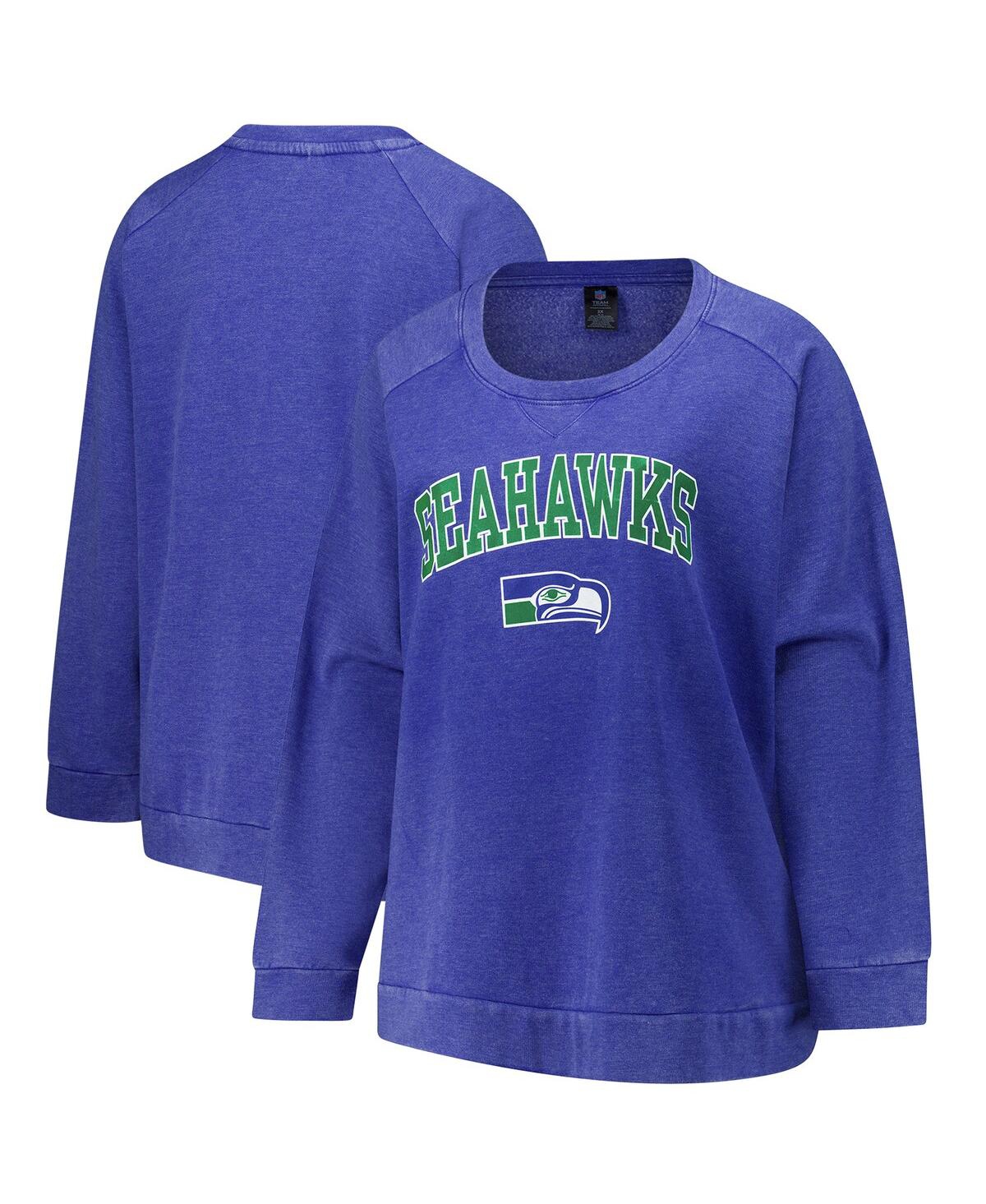 Profile Women's Royal Seattle Seahawks Acid Wash Raglan Pullover Sweatshirt In Blue