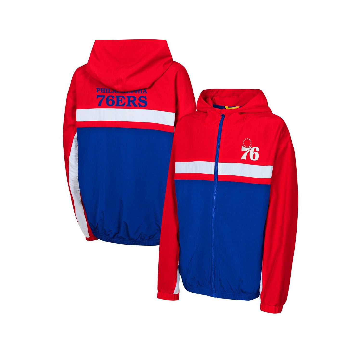 Big Boys and Girls Red Philadelphia 76ers Headliner Windbreaker Full-Zip Hoodie Jacket