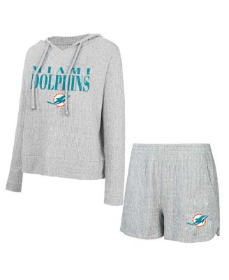Concepts Sport - Women's Gray Miami Dolphins Juniper Long Sleeve Hoodie T-Shirt Shorts Set