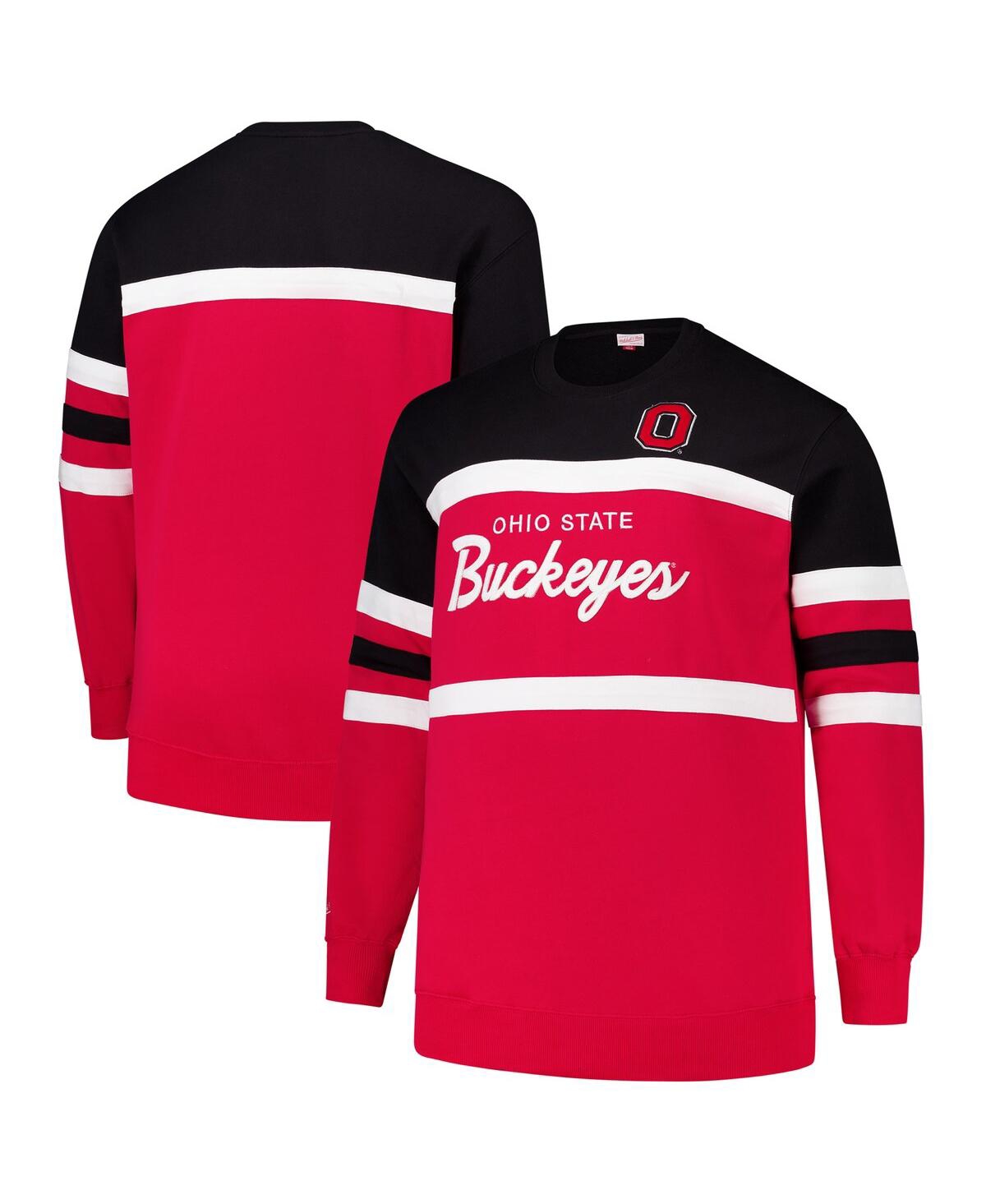 Mitchell & Ness Men's Scarlet Ohio State Buckeyes Big Tall Vintage Logo Head Coach Fleece Pullover Sweatshirt In Scarlet