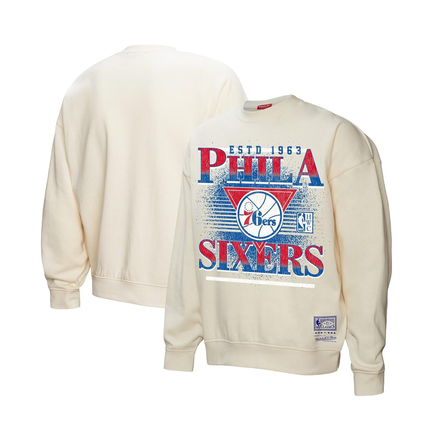 Женская толстовка Mitchell & Ness Cream Philadelphia 76ers Oversprayed Pullover — фото 1