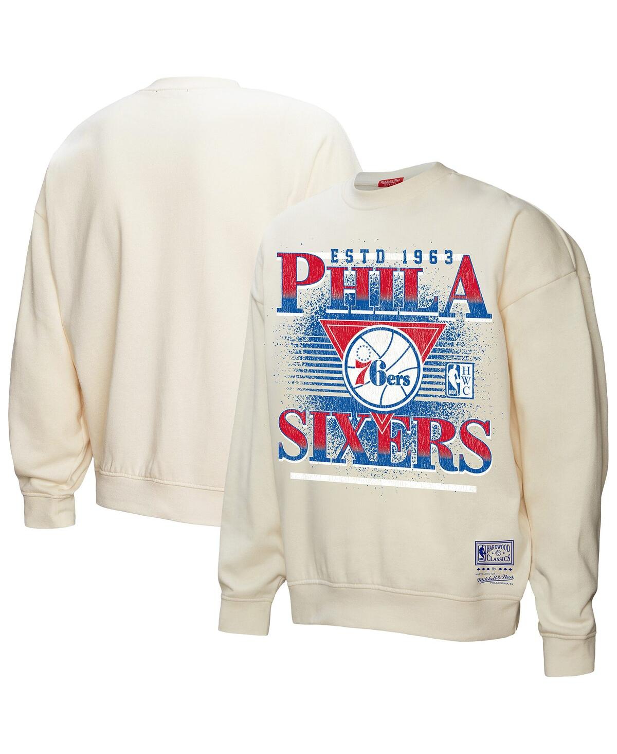Mitchell & Ness Women's Cream Philadelphia 76ers Oversprayed Pullover Sweatshirt - Cream