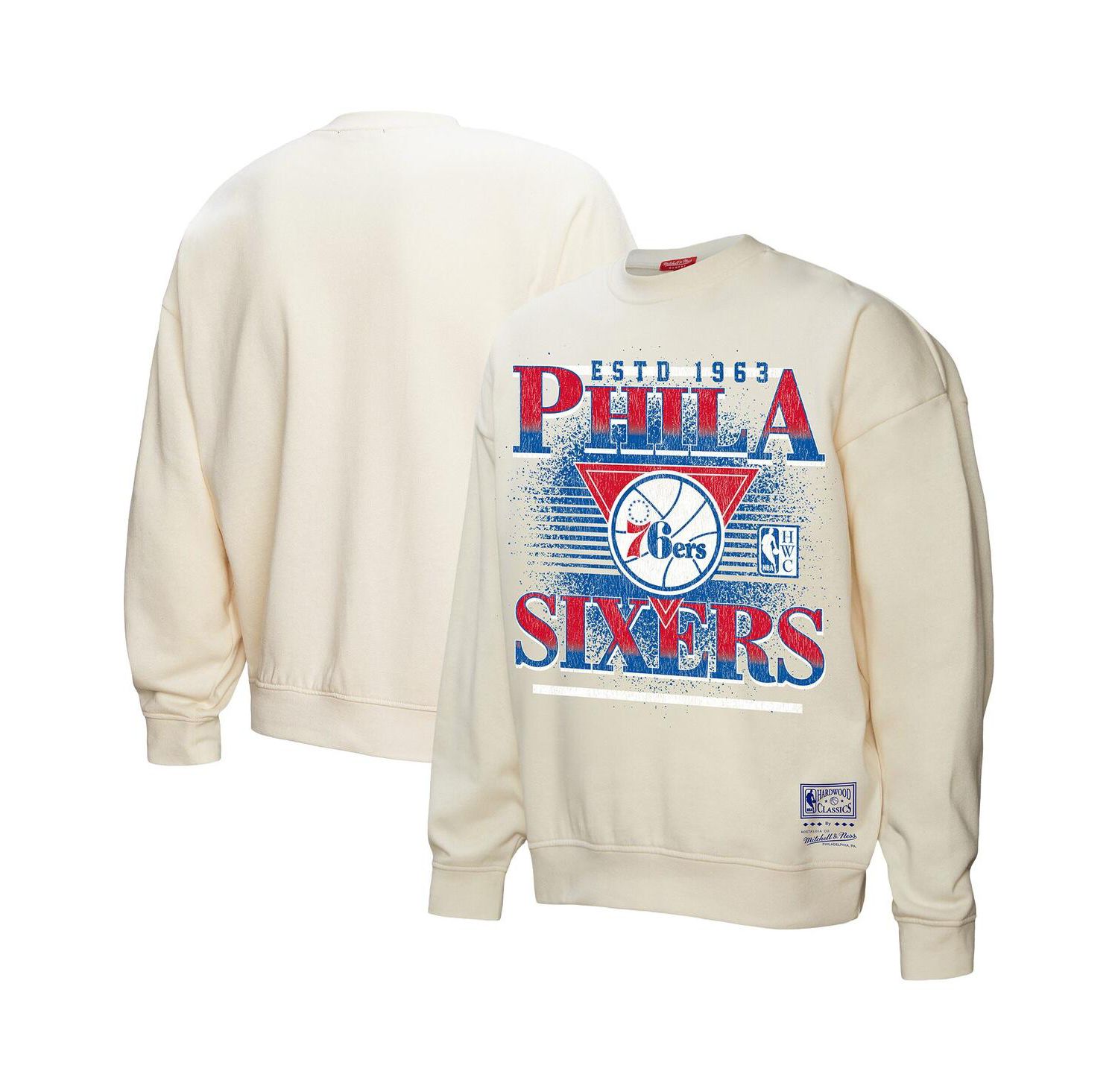 Women's Cream Philadelphia 76ers Oversprayed Pullover Sweatshirt