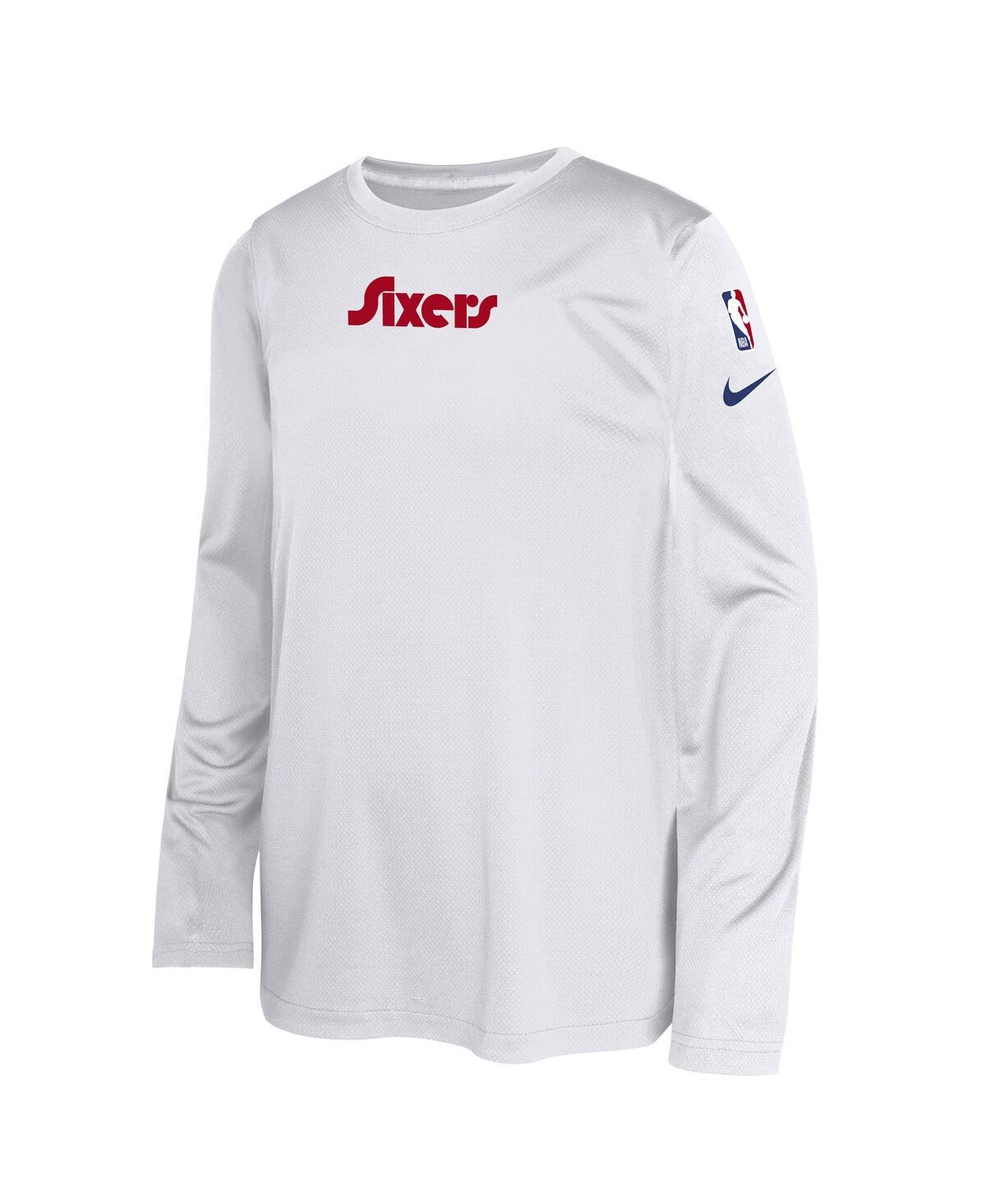 Nike Big Boys And Girls White Philadelphia 76ers 2024/25 City Edition Pregame Performance Long Sleeve Sho In White