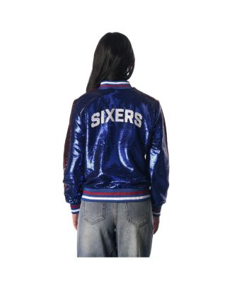 Women's Royal Philadelphia 76ers Sequin Bomber Full-Zip Jacket