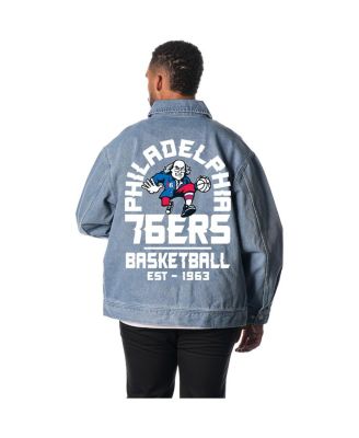 Men's and Women's Blue Philadelphia 76ers Coaches Full-Zip Denim Jacket