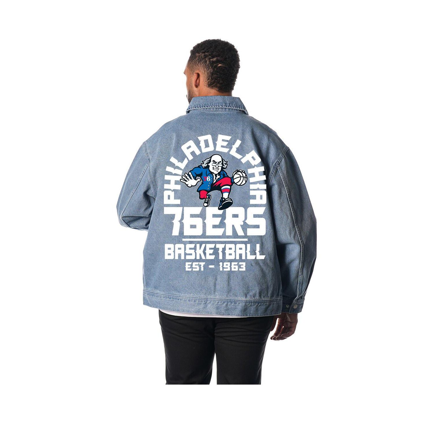 Men's and Women's Blue Philadelphia 76ers Coaches Full-Zip Denim Jacket
