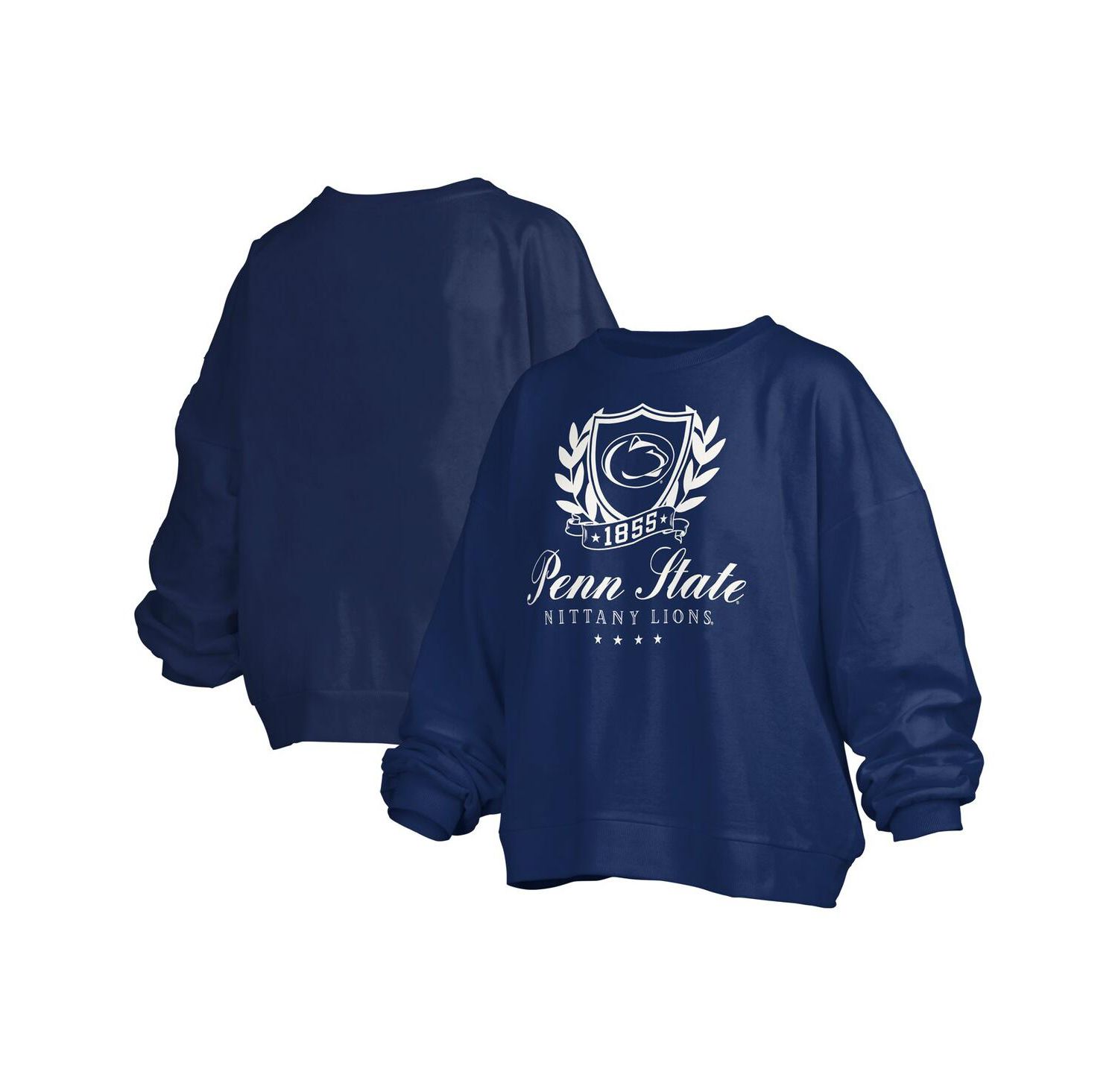 Women's Navy Penn State Nittany Lions Big Aug Script Janice Oversized Pullover Sweatshirt