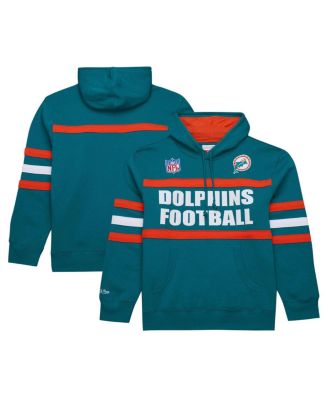 Mitchell & Ness - Men's Aqua Miami Dolphins Vintage Logo Head Coach Fleece Pullover Hoodie