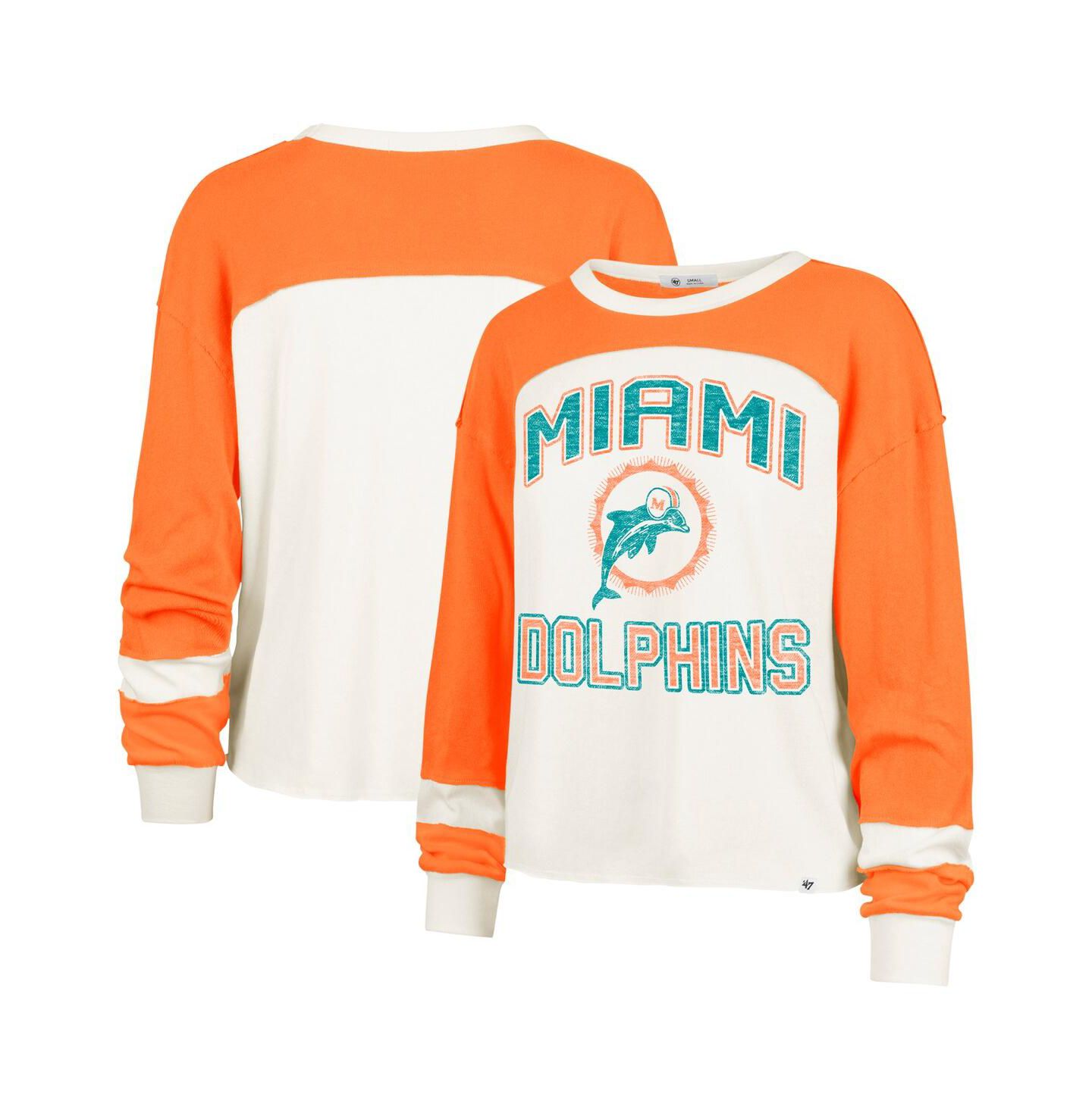 Женский топ '47 Brand Cream Miami Dolphins Double Header Curve Raglan Long Sleeve Crop — фото 1