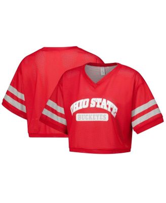 ZooZatz - Women's  Scarlet Ohio State Buckeyes Mesh Cropped V-Neck T-Shirt