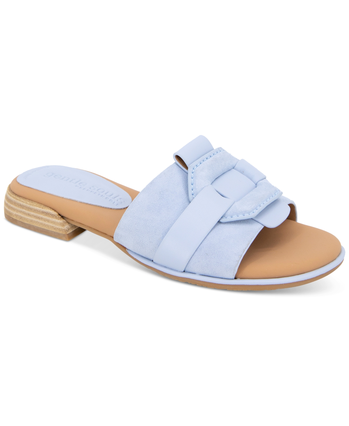 Shop Gentle Souls Women's Hudson Mixed-media Flat Sandals In Light Blue Suede