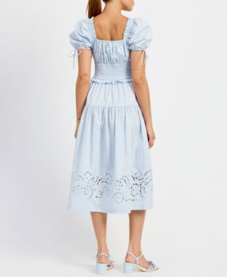 en saison puff sleeve midi dress En Saison Ophelia Lace-Up Open Back Puff Sleeve Midi Dress