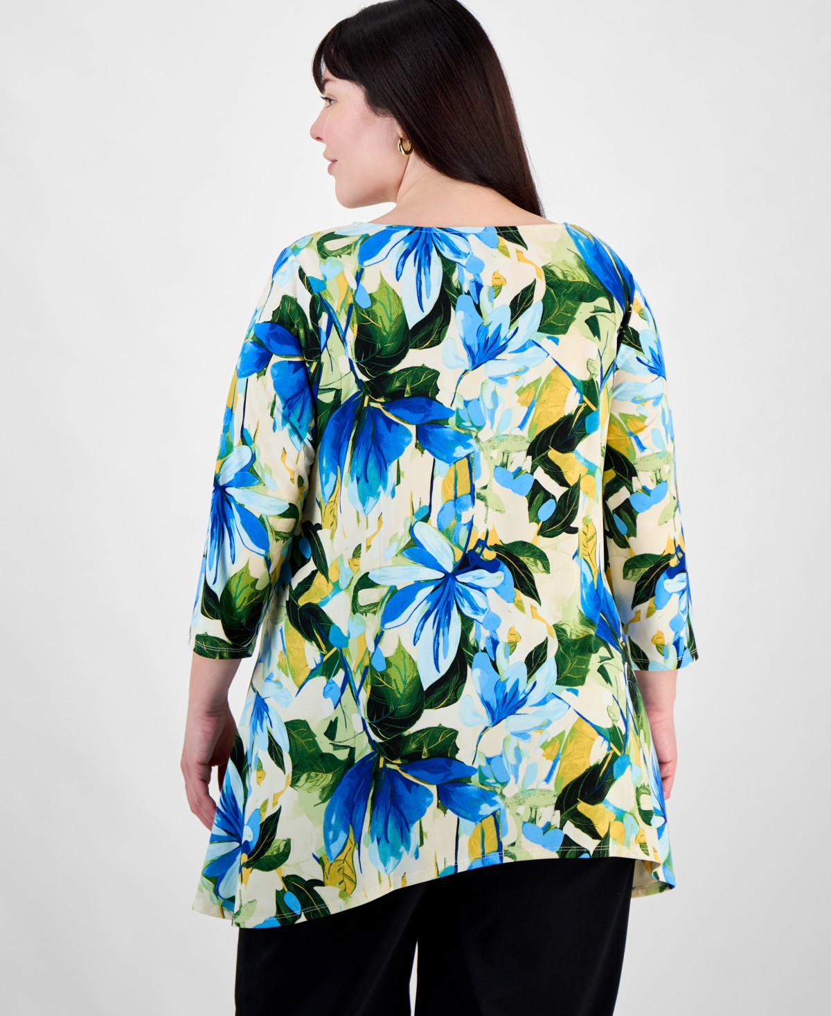 Jm Collection Plus Size Printed High-low Swing Top, Exclusively At Macy's In Beige Cream