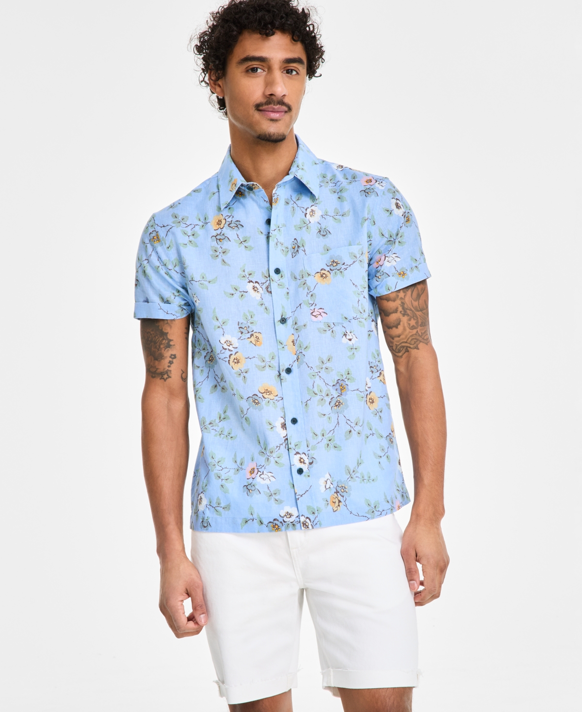 Shop Sun + Stone Men's Clyde Floral Linen Blend Shirt, Exclusively At Macy's In Serenity