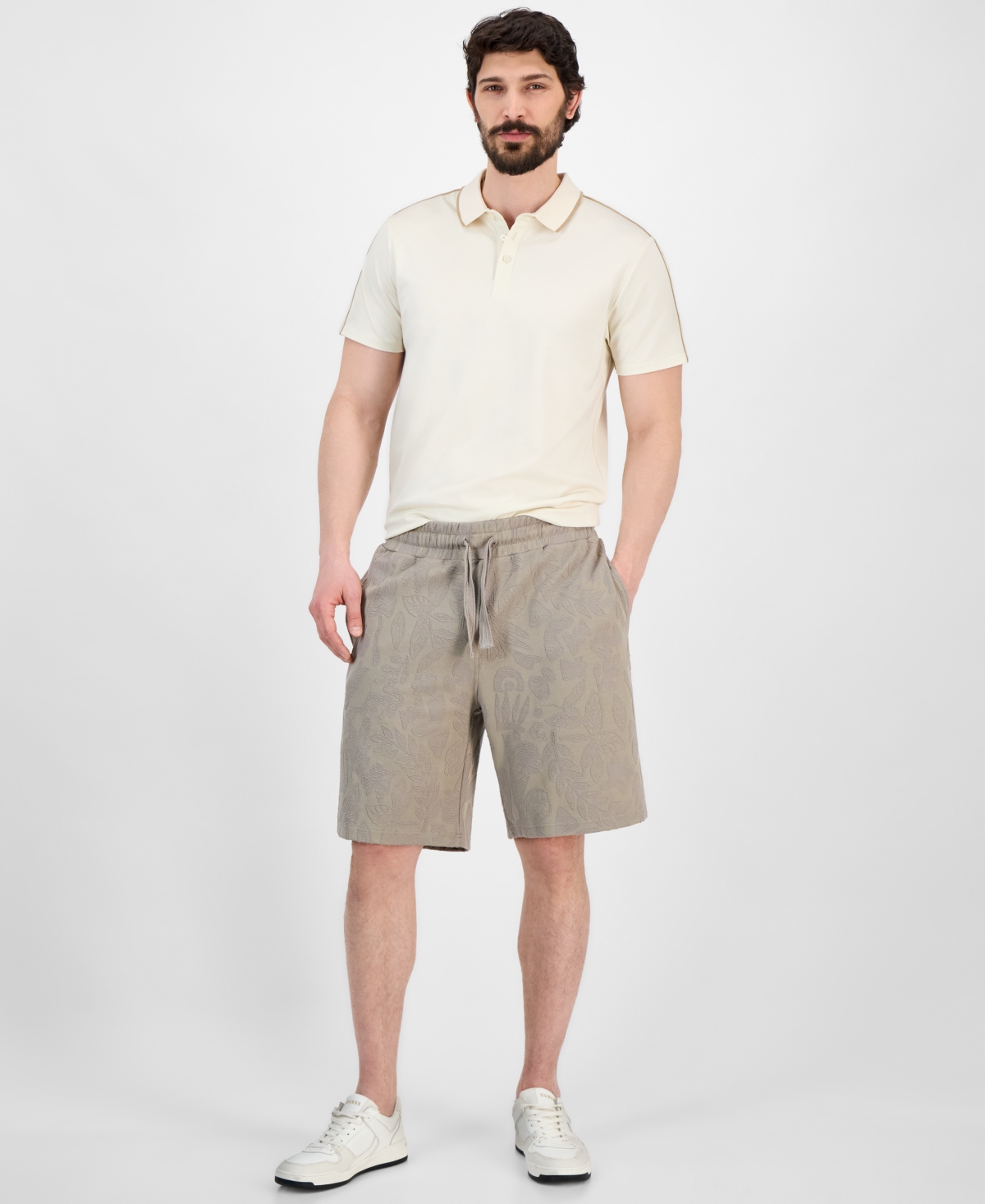 Men's Relaxed-Fit Textured Botanical Jacquard 10" Shorts - Traditional Khaki Primitive Jacquard
