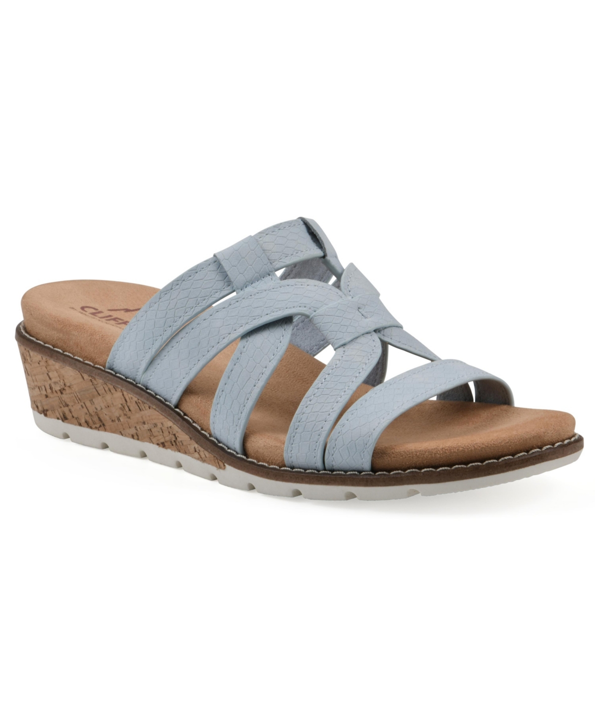 Cliffs By White Mountain Women's Tinisha Wedge Slip-on Sandals In Light Blue Embossed