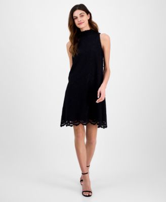 Anne Klein - Women's High-Ruffle-Neck Sleeveless Lace Dress