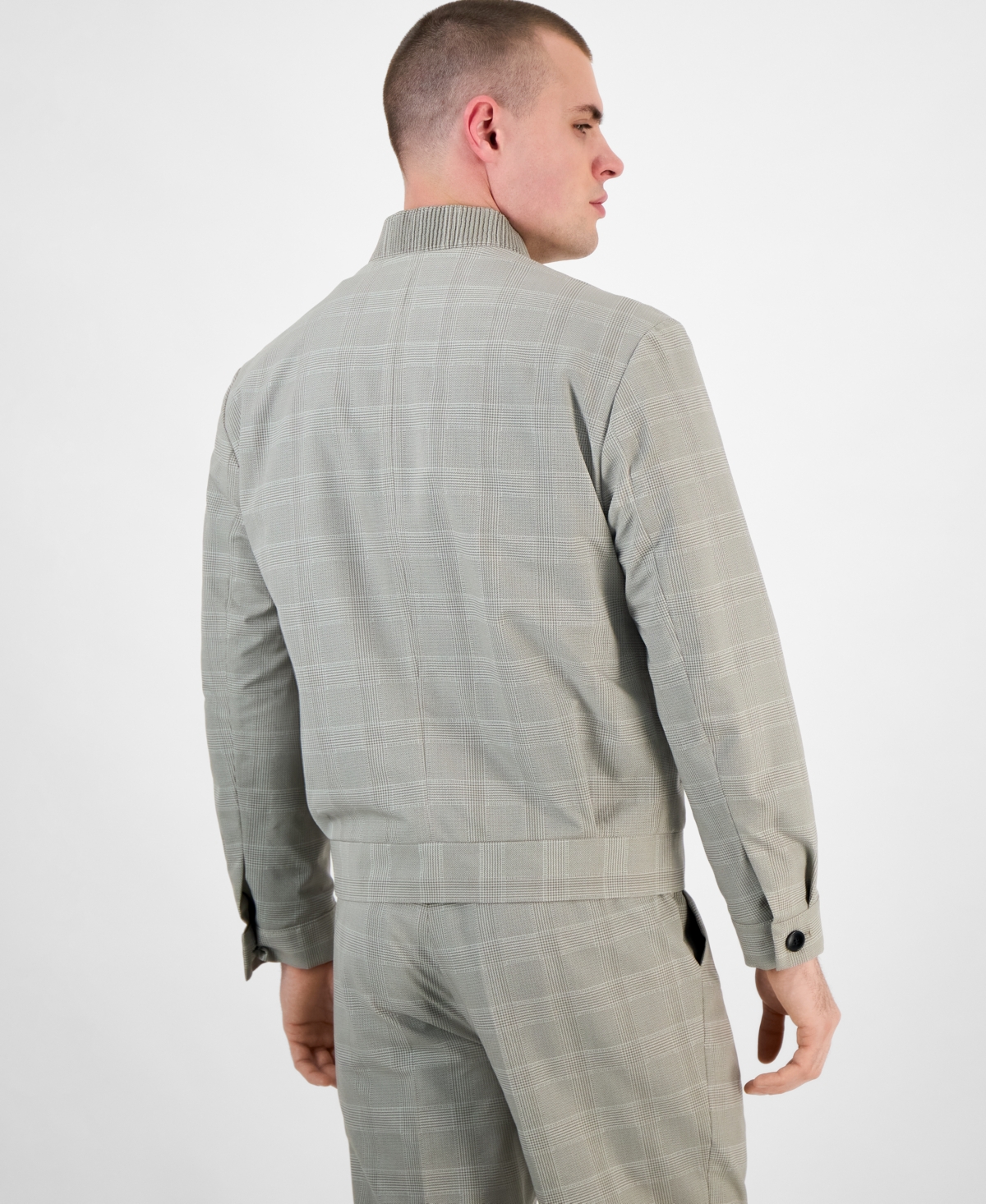 HUGO BOSS HUGO BY HUGO BOSS MEN'S UKASHI252F1X MODERN-FIT GLEN CHECK FULL-ZIP BOMBER JACKET 