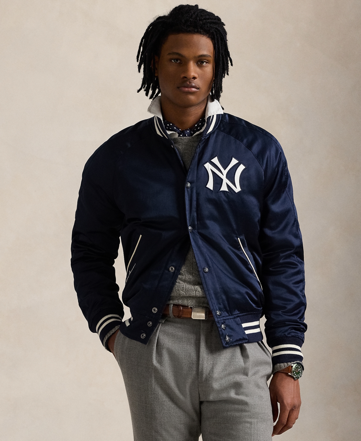 Polo Ralph Lauren Unisex Yankees Satin Jacket In Aviator Navy