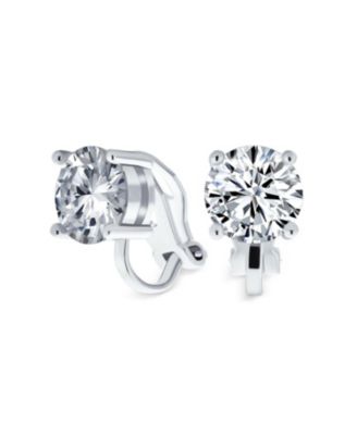 Set of 2 Multi Color CZ Clip-On Earrings Rose Gold Silver Plated For Non-Pierced