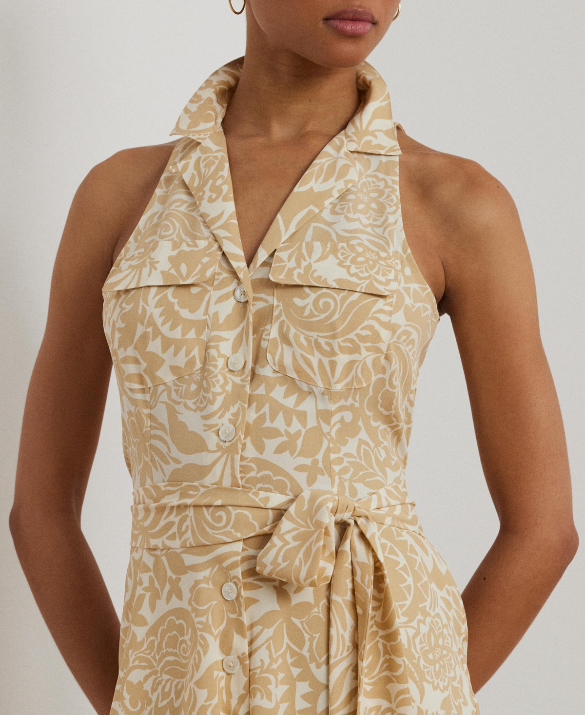 RALPH LAUREN WOMEN'S FLORAL CREPE SLEEVELESS SHIRTDRESS 