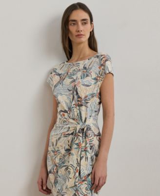 RALPH LAUREN プリントワンピース tie front Lauren Ralph Lauren Women's Tie-Front Print Boatneck Midi