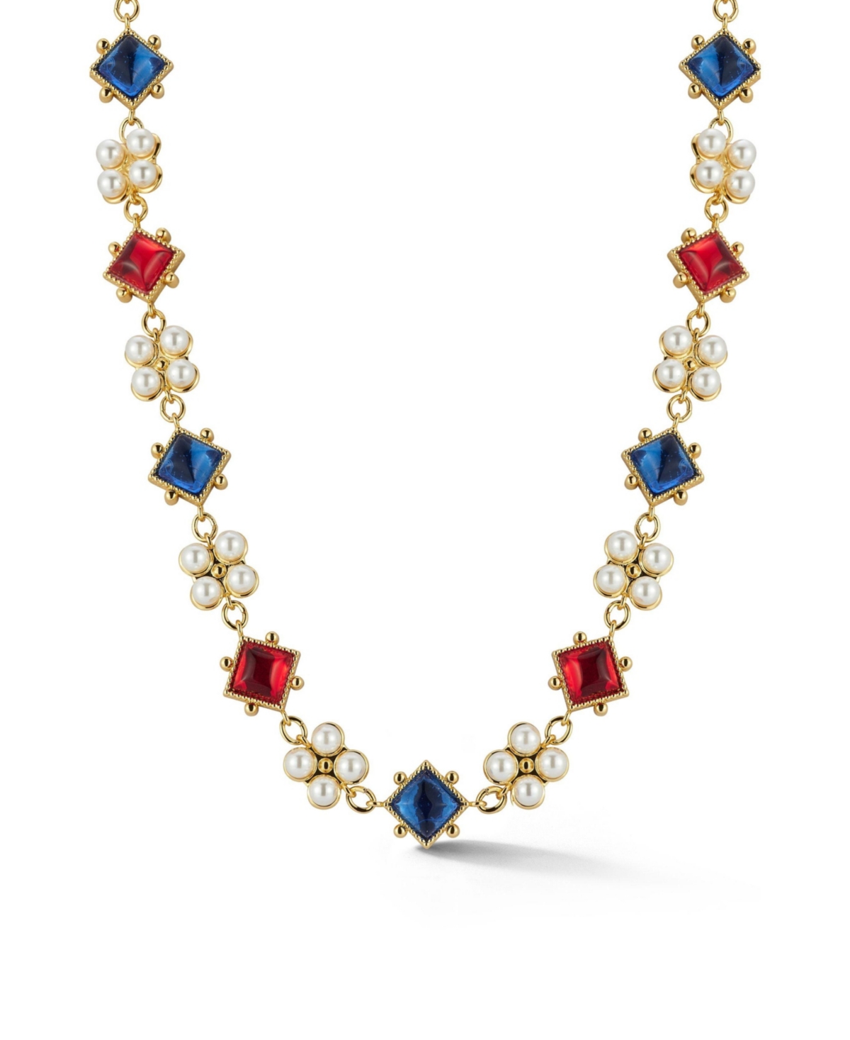 Gold Plated Gem and Pearl Choker Necklace - Gold