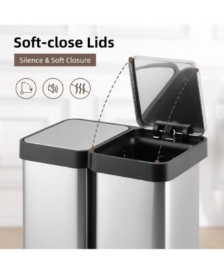 Stainless Steel 2 x 6.5 Gal Garbage Can, Double Steel Pedal Recycle Bin with Lid and Inner Buckets, Rectangular Hands-Free Kitchen Trash Can