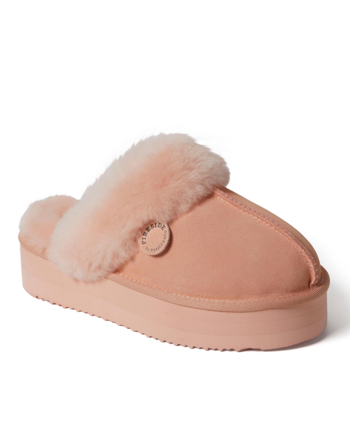 Fireside by Dearfoams Women's Melton Genuine Shearling Platform Scuff Slipper - Peach dust