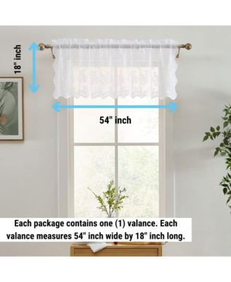 Jolene Floral Rod Pocket Lace Semi Sheer Voile Short Valance for Small Windows, Kitchen & Bathroom - 54 x 18 Inch Length (White Valance)