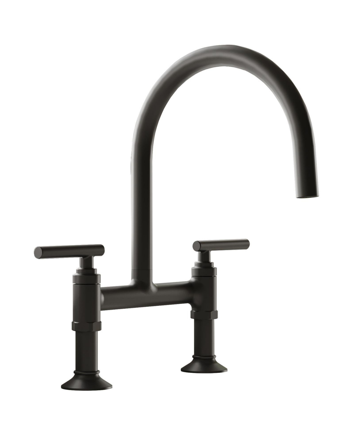 Modern Double-Handle 2-Holes Deck Mount Bridge Kitchen Faucet with 360 Swivel Spout Sink Faucet - Matte black