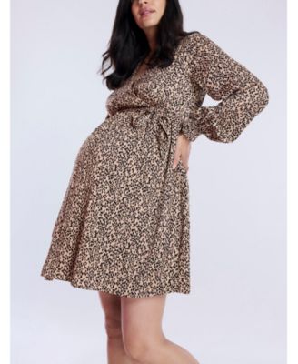 Maternity Woven Wrap Long Sleeve Mini Dress - Motherhood