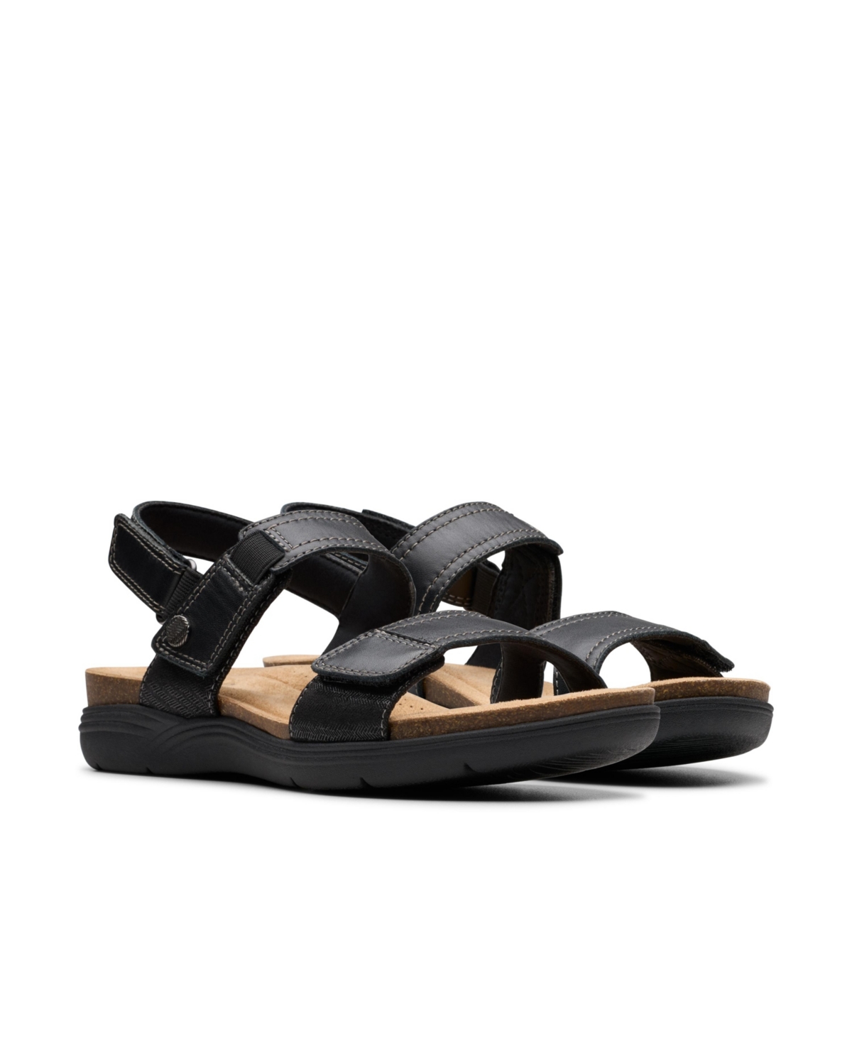 Clarks Collection Women's April Clover Riptape Flat Sandals In Black Combi Leather
