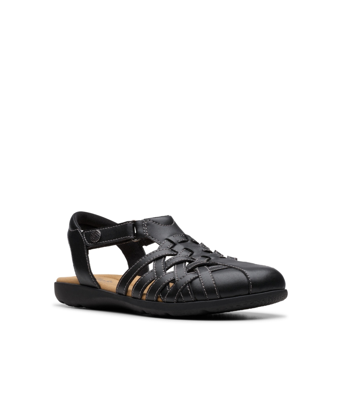 Clarks Collection Women's Elizabelle Mia Riptape Flat Sandals In Black Leather