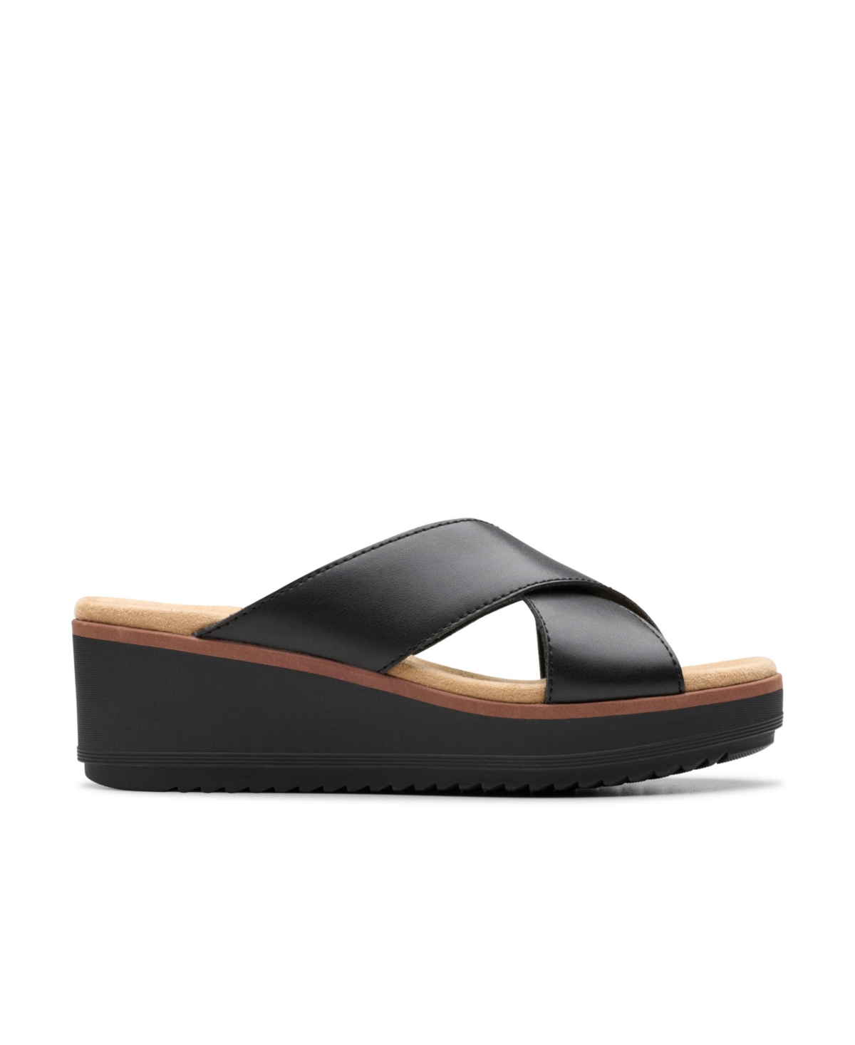 Clarks Jillian Gem Womens Faux Leather Slip-on Wedge Sandals In Black Leather