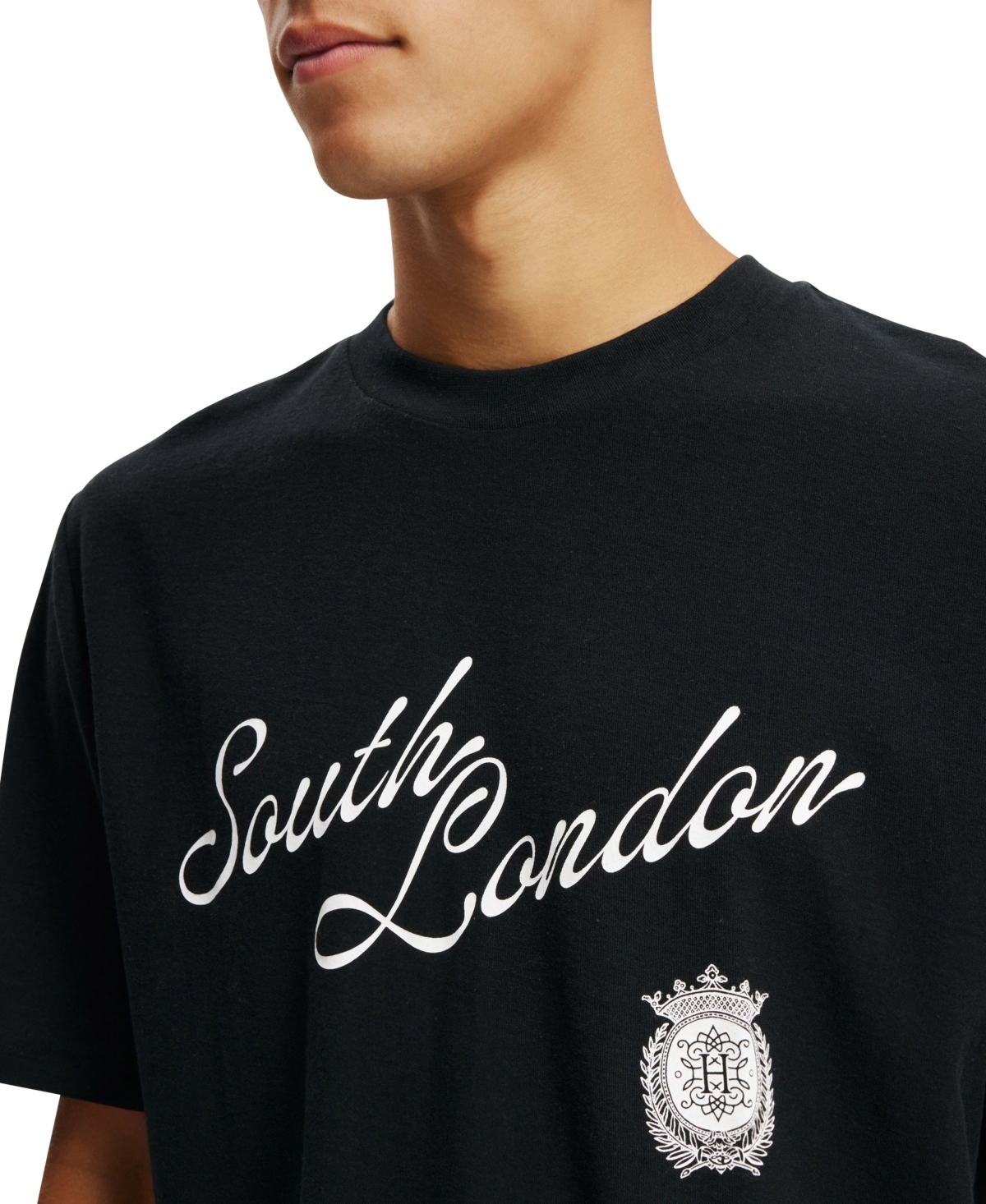 Shop Cotton On Men's Cropped Graphic T-shirt In Black,south London