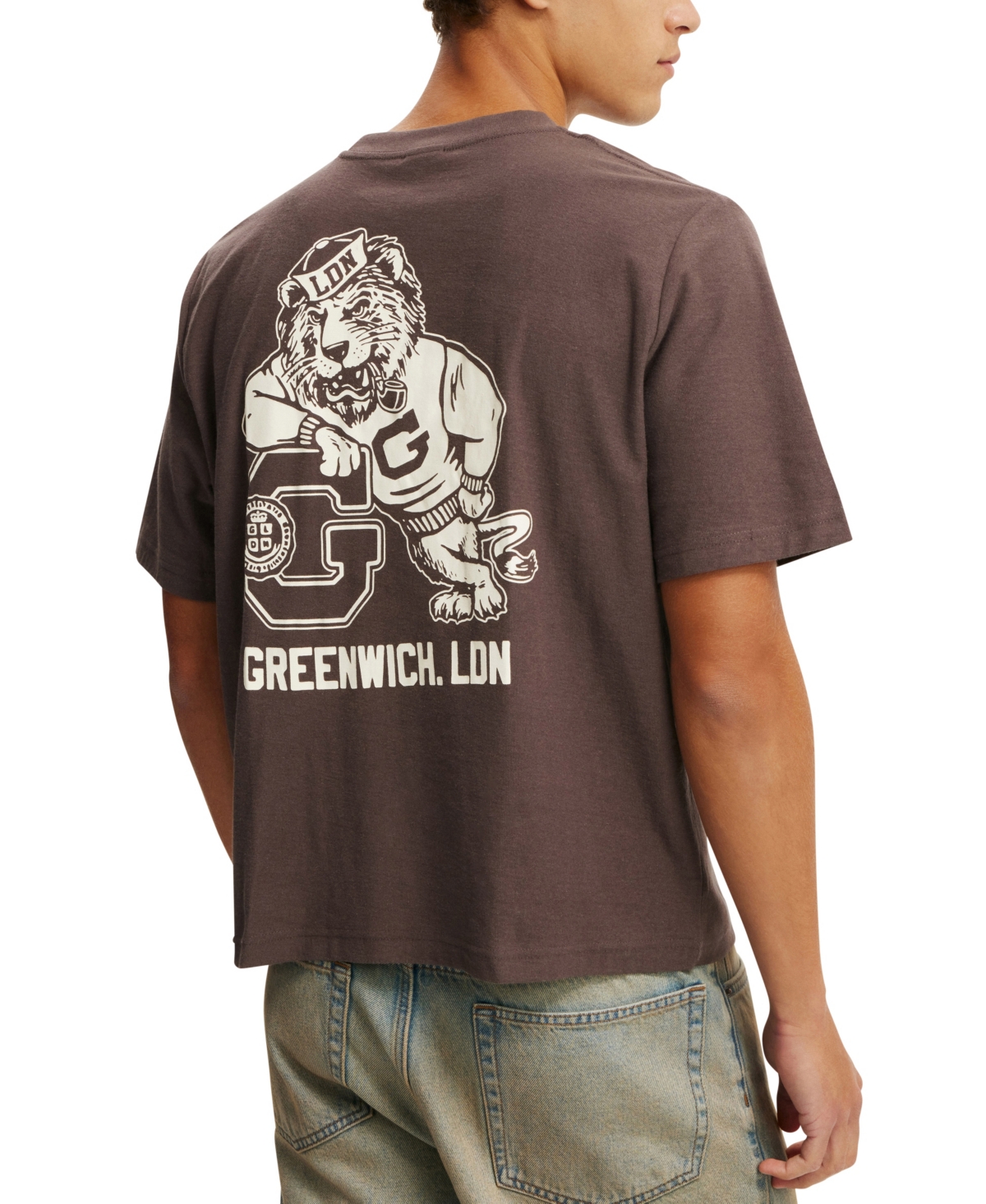 Shop Cotton On Men's Cropped Graphic T-shirt In Washed Chocolate