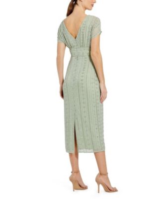 Women's Beaded Cap Sleeve Column Midi Dress