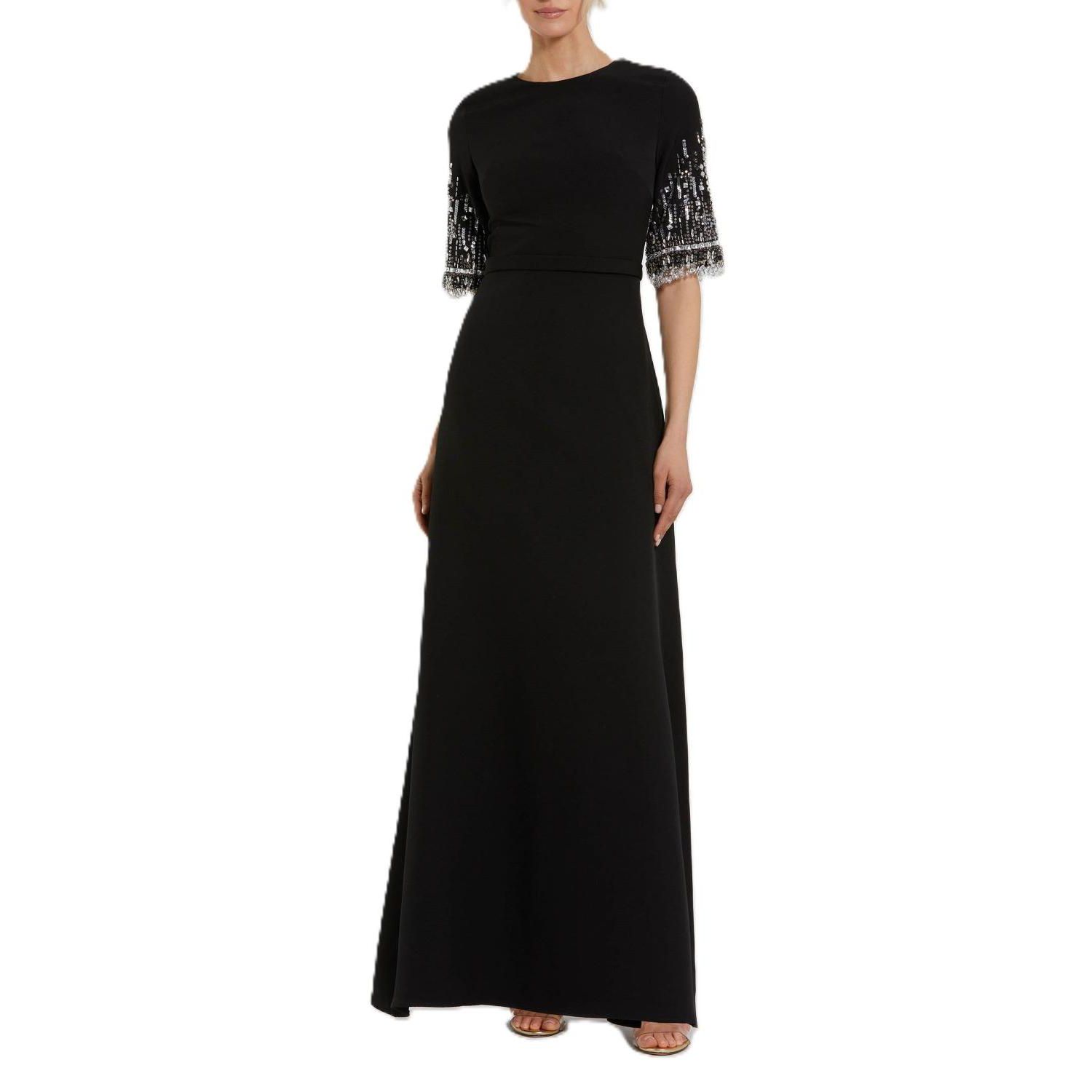 Women's Beaded 3/4 Sleeves Crepe A Line Gown