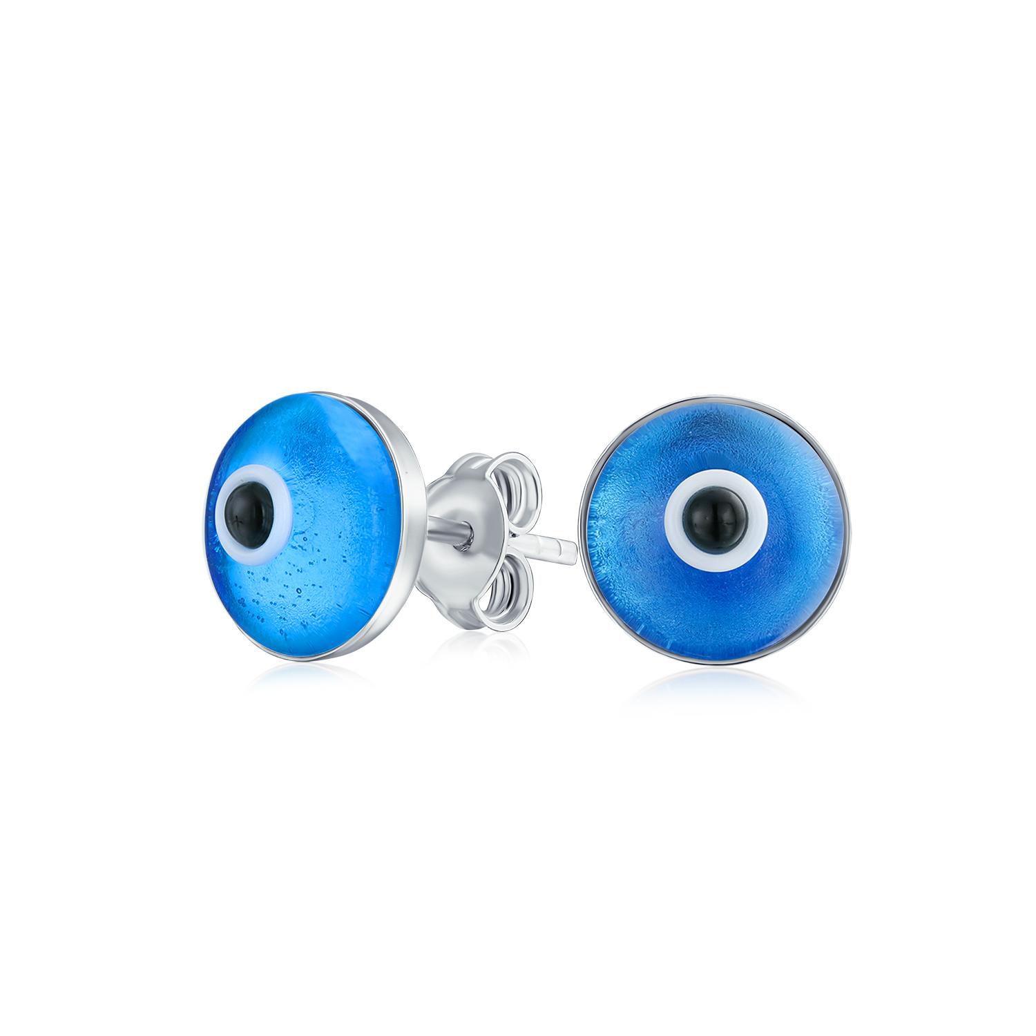 Spiritual Navy Evil Eye Stud Earrings .925 Sterling Silver
