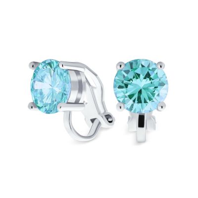 2CT Solitaire Round Cubic Zirconia Silver Black CZ Clip On Stud Earrings